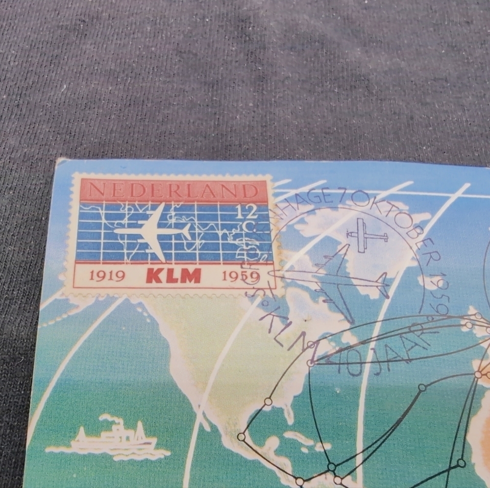 KLM October 7th 1959 World Map Postcard 40 Year Anniversary Netherlands - Picture 2 of 4